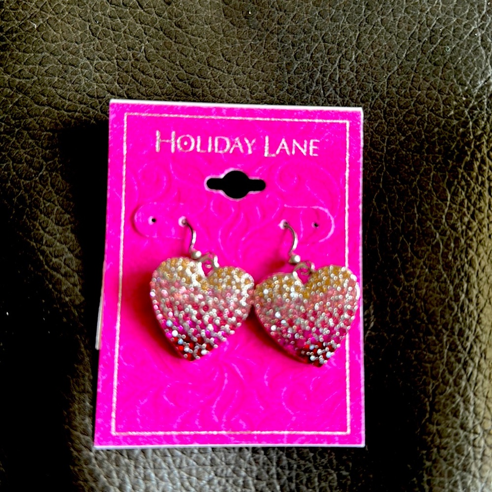 Holiday lane pink ombré crystal heart ❤️ earrings